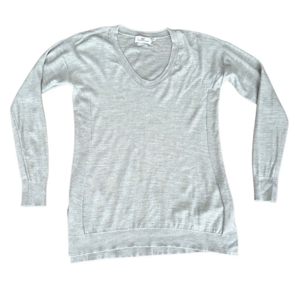 Vineyard Vines Sweater V-Neck Cashmere Merino Wool Silk Grey Gray Medium